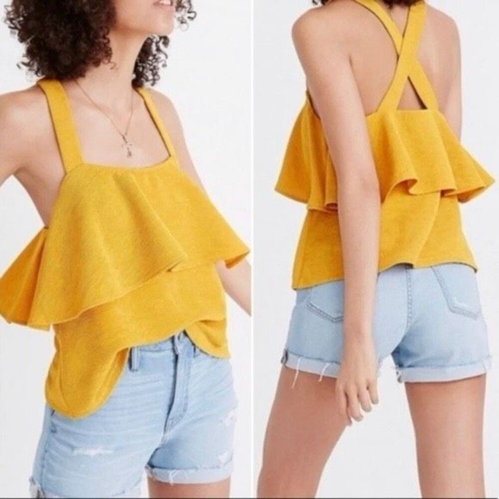 Madewell Textured Flouncy Tiered Top In Tungsten Glow Size XS Casual Chic